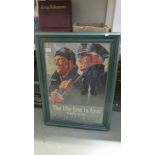 A framed and glazed Merchant Navy poster.