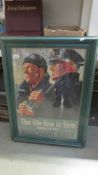 A framed and glazed Merchant Navy poster.