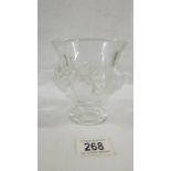 A signed Renee' Lalique glass posy vase depicting birds,