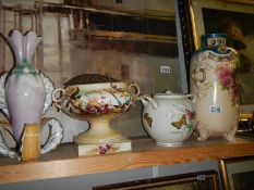 2 vases, a rose bowl and a lidded pot, tall vase a/f.