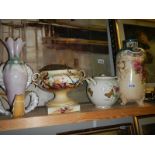 2 vases, a rose bowl and a lidded pot, tall vase a/f.