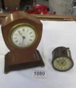 An Edwardian inlaid mahogany Maple & Co., Paris mantel clock and one other.