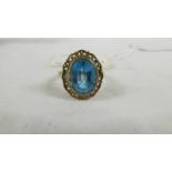 A 9ct gold ring set large blue stone, size T.