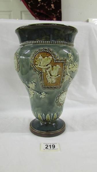 A Doulton Lambeth 26 cm vase decorated with birds, butterflies,