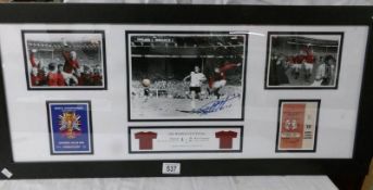 A framed and glazed 1966 World cup final collage featuring Geoff Hurst photographs and signature