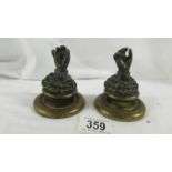 A par of rare WMF pewter/brass quill/pen holders, 1800/86.