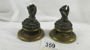 A par of rare WMF pewter/brass quill/pen holders, 1800/86.