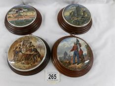 4 framed Pratt ware lids including 'Battle of the Nile'.