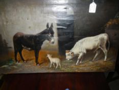 A Victorian oil on canvas, cows & sheep,