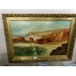 A gilt framed oil on canvas seascape.