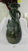 A C H Brannam Barum rd 55661 48 cm green 3 handled vase with incised and painted decoration