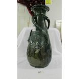 A C H Brannam Barum rd 55661 48 cm green 3 handled vase with incised and painted decoration