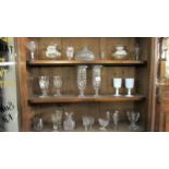 A mixed lot of glass ware including 18/19th century ale and wine glasses, oil lamp shades,