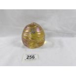 A John Ditchfield Glasform beehive paperweight with sterling silver bee, signed Ditchfield Glasform.