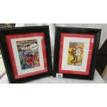 2 framed and glazed signed Captain Marvel and Captain America prints.