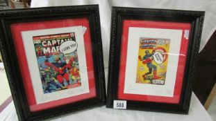 2 framed and glazed signed Captain Marvel and Captain America prints.