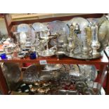 A mixed lot of silver plate condiments, cigarette cases etc.