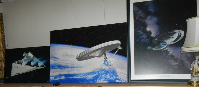 6 sci-fi framed and glazed related prints included including Startrek Voyager,