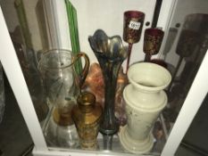 9 pieces of art glass including vases, jugs & carnival glass etc.