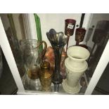 9 pieces of art glass including vases, jugs & carnival glass etc.