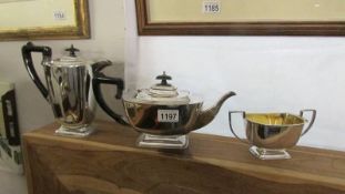 A Sheffield silver plate 3 piece tea set (missing milk jug).