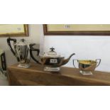 A Sheffield silver plate 3 piece tea set (missing milk jug).