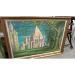 A large framed oil on canvas 'The Chapter House, Lincoln Cathedral' by Joseph Smedley (b.