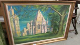 A large framed oil on canvas 'The Chapter House, Lincoln Cathedral' by Joseph Smedley (b.