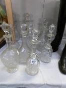 10 vintage glass decanters (9 stoppers a/f for display only).