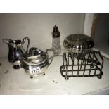 A mixed lot of silver plate including toast rack, posy vase etc.