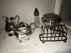 A mixed lot of silver plate including toast rack, posy vase etc.