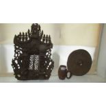3 old carved wood items including ethnic.
