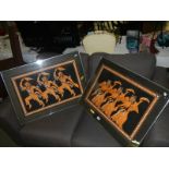 A pair of framed and glazed studies of Grecian style dancers.