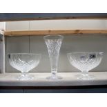 2 cut glass footed bowls and a vase