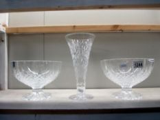 2 cut glass footed bowls and a vase