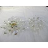 2 decorative glass tealight holders - one with birds