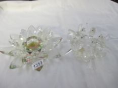 2 decorative glass tealight holders - one with birds