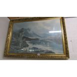 A large gilt framed rural print with cattle.