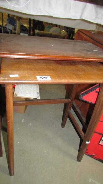 A nest of 2 tables, a Snoopy mirror and a tripod base for piano stool. - Image 4 of 4