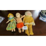 A small Norah Welling doll (label to foot) and 2 other cloth dolls