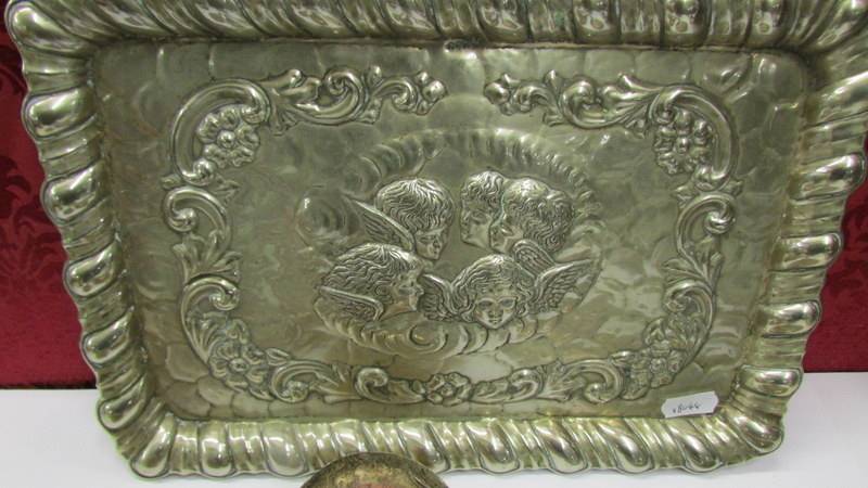 A five piece dressing table set comprising 4 silver backed featuring angels and a matching EPNS - Image 6 of 6