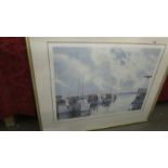 A framed and glazed limited edition print entitled 'Scallop Boats Mornington', signed Robert Cross,