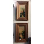 A pair of gilt framed paintings on board. Size with frames 57cm x 36.