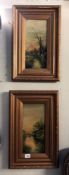 A pair of gilt framed paintings on board. Size with frames 57cm x 36.