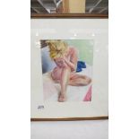 Michael Jenkins, acrylic painting of a posing seated female nude signed with initials M.J.