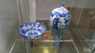 A Chinese blue and white lidded pot and bowl.