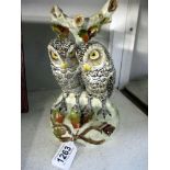 19c pottery figure of 2 baby owls A/F (chips to leaves)
