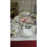 A hen dish, meat platters, tea set etc.