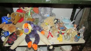 A mixed lot of soft toys, china etc.