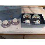 2 boxed sets of Wedgwood bone china cups and saucers 2 different designs (no inners to one of the